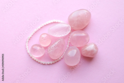 Pink Healing Chakras Rose Quartz Crystals. Rose Quartz Bead Bracelet. Real Semi Precious Stones Healing Crystals