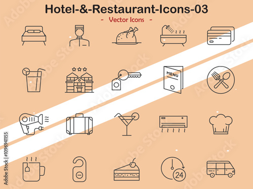 Icons depicting hotel and restaurant services in vector style