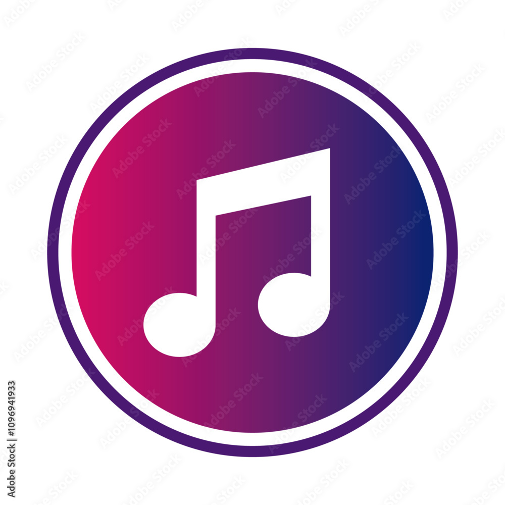 Music icon on button isolated on transparent or white background, vector illustration Music icon on button isolated on transparent or white background, vector illustration