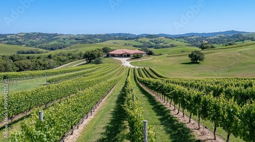 Wallpaper Mural Vibrant green vineyards stretching across rolling hills under a clear sky, symbolizing peace, prosperity, and nature’s wealth. Perfect for wine, agriculture, and sustainability themes Torontodigital.ca