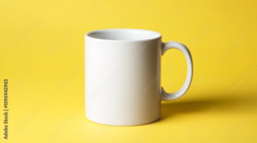 White mug on yellow background White mug on yellow background