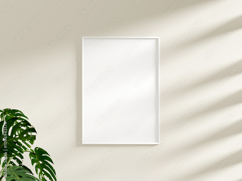 Frame mockup on white wall. Poster mockup. Clean, modern, minimal frame. Empty frame Indoor interior, show text or product Frame mockup on white wall. Poster mockup. Clean, modern, minimal frame. Empty frame Indoor interior, show text or product
