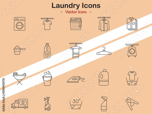 Icons illustrating laundry and cleaning themes in vector style