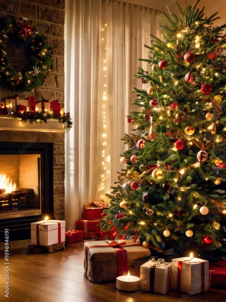 Sparkling Christmas Tree and Fireplace Glow Sparkling Christmas Tree and Fireplace Glow