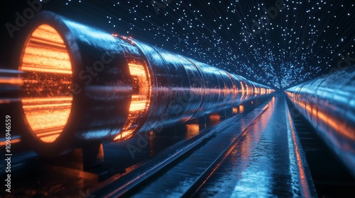 Energy pipeline transportation visualization in ecolight industrial environment digital concept photo