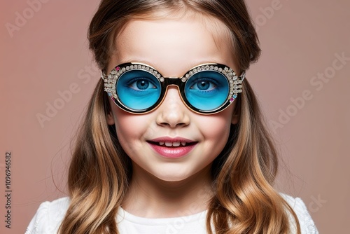 Sassy Young Girl Rocking Glam Eyewear and Vintage 70s Disco Vibes