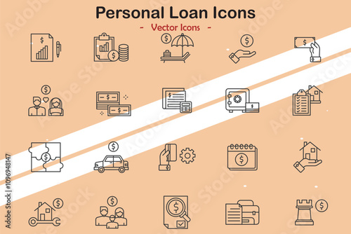 Icons illustrating personal loans and finance themes in vector style