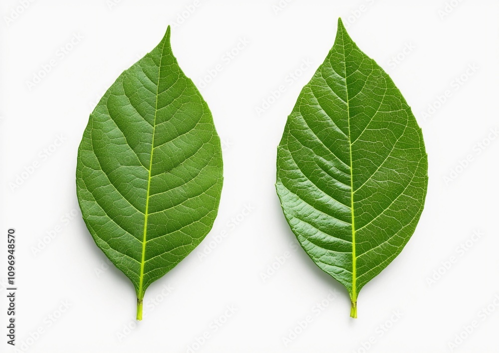 Green Cocoa Leaves on a White Background. Fresh Cocoa Tree Leaves Green Cocoa Leaves on a White Background. Fresh Cocoa Tree Leaves