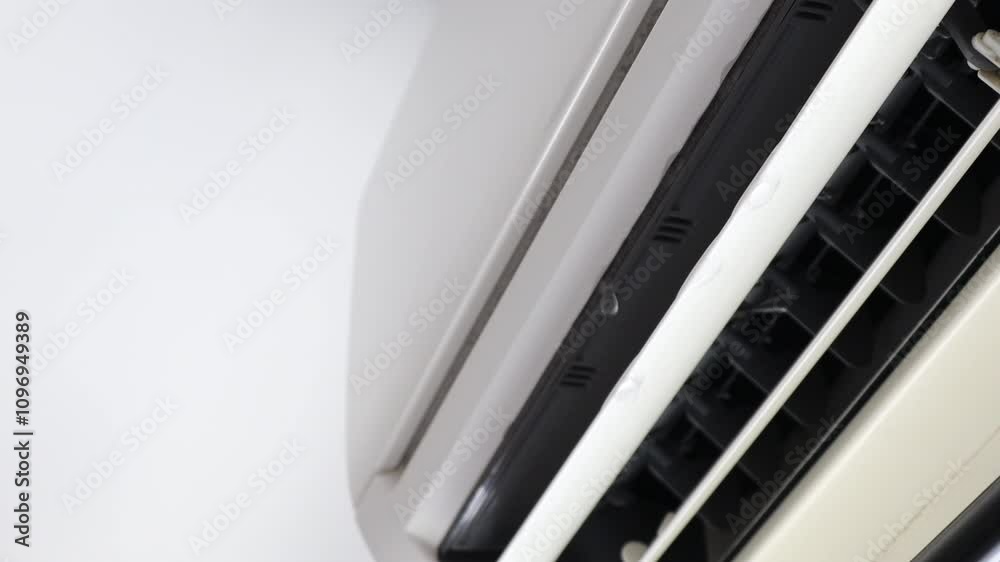 The broken air conditioner with water droplets. The broken air conditioner with water droplets.