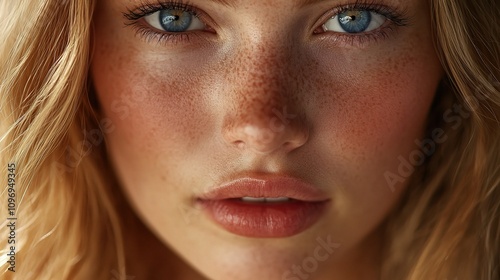 Beautiful Scandinavian Woman with Natural Features and Blue Eyes