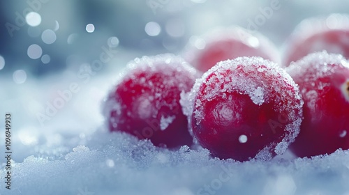 Wallpaper Mural Close-up of Fresh Cranberries in the Snow. AI generated illustration Torontodigital.ca