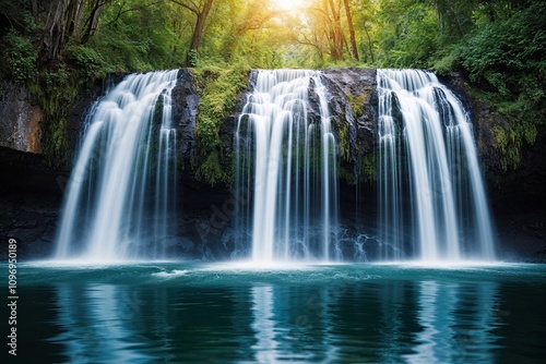 Cascading Waterfall Artwork Illustrating Purification and Renewal Themes