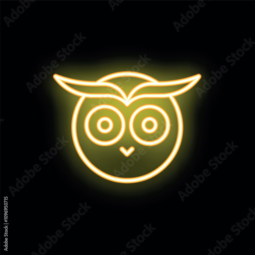Neon sign of an owl glowing brightly on a black background