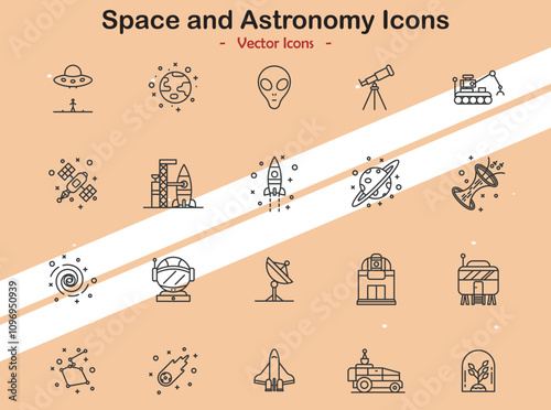 Icons representing space and astronomy themes in vector style