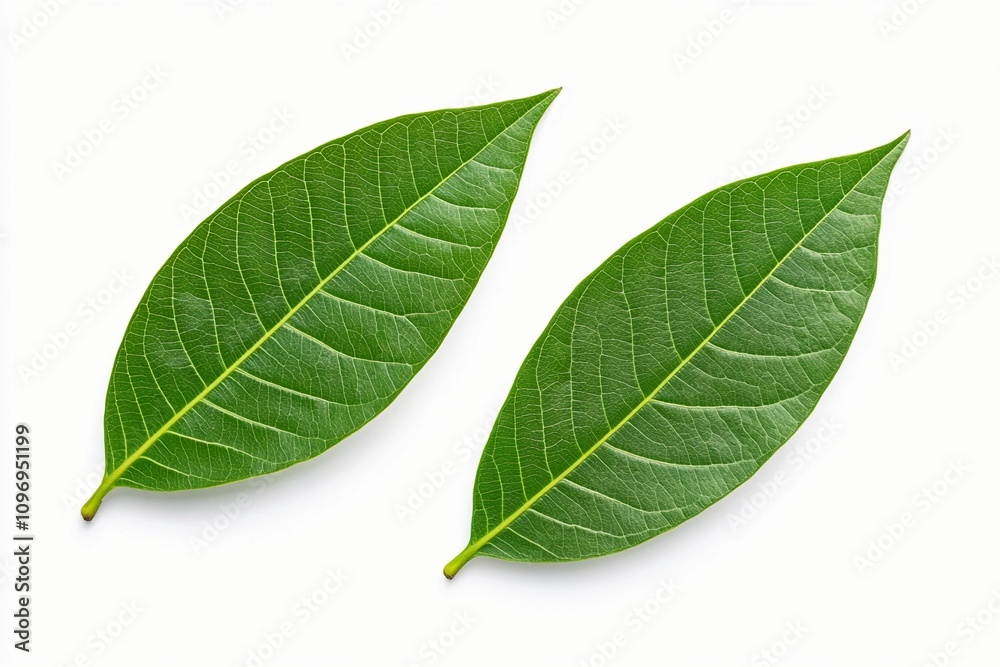 Green Cocoa Leaves on a White Background. Fresh Cocoa Tree Leaves Green Cocoa Leaves on a White Background. Fresh Cocoa Tree Leaves