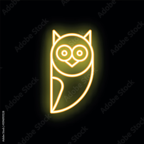 Yellow neon sign showing a stylized owl on a black background