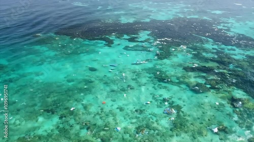 Wallpaper Mural Top down quickly ascending drone shot of polluted water filled with trash Torontodigital.ca