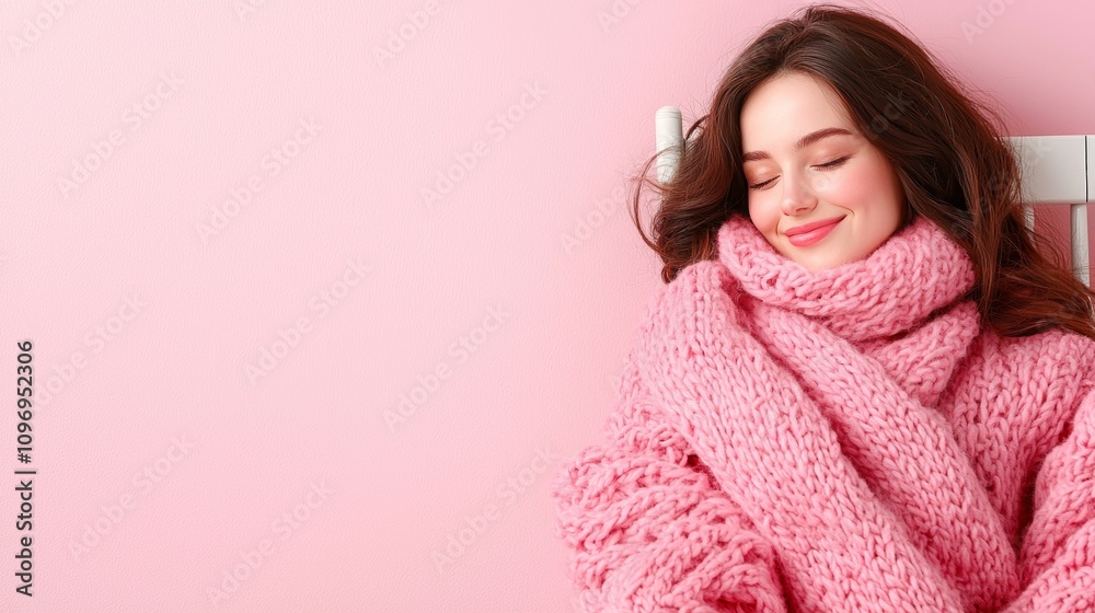 Beautiful girl smiling, feel happy, pink background Beautiful girl smiling, feel happy, pink background