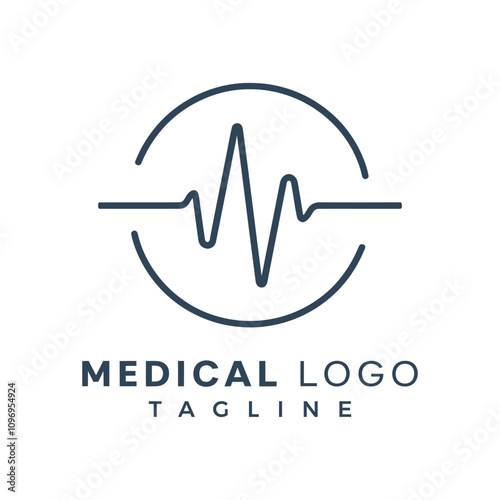 Minimalist flat hospital logo design concept, Heath beat shape symbol, health care icon