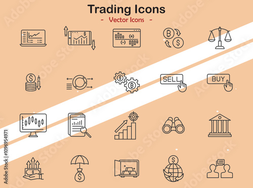 A professional set of trading icons ideal for business and finance designs.