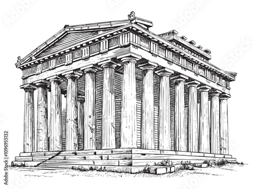 Greece Parthenon sketch drawing hand drawn vector illustration