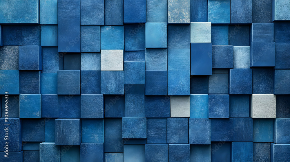 Blue 3D Cube Wood Blocks Background Illustration Blue 3D Cube Wood Blocks Background Illustration