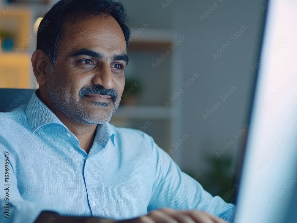 Naklejka premium Businessman Working on Computer at Office