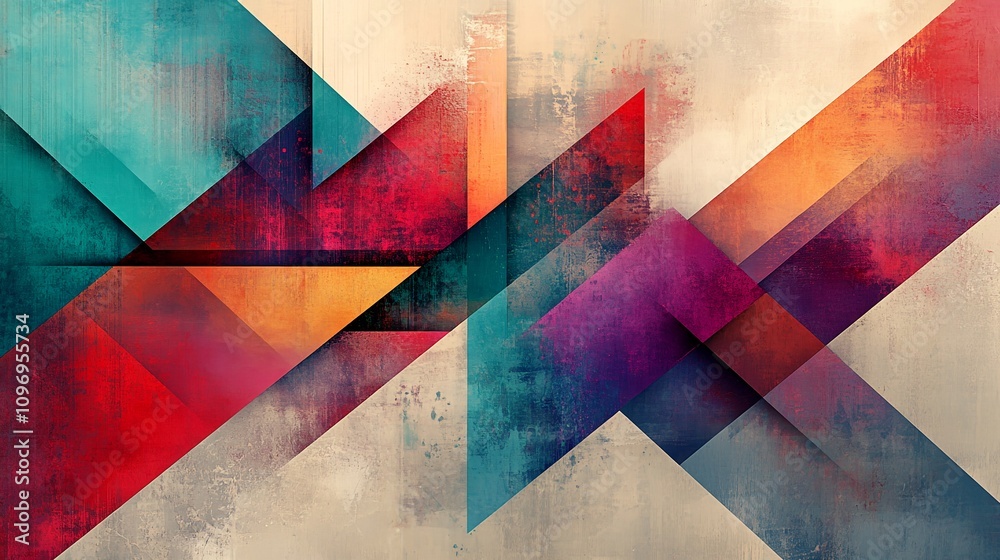 Fototapeta premium Colorful Abstract Geometric Shapes Creating Dynamic Patterns on a Textured Background