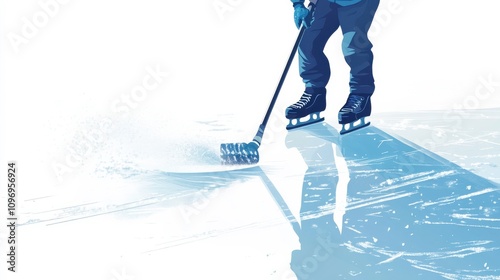 Dynamic Ice Hockey Scene Featuring a Player Skating on a Freshly Zamboni-Cleaned Rink with a Hockey Stick and Sharp Skates, Evoking Energy and Movement photo