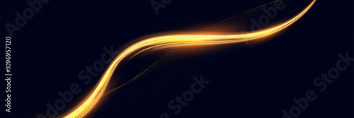 Golden Light Wave speed Lines: Shining Gold Design Element with Wavy Bright Stripes.	
