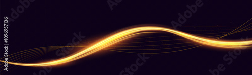 Golden Light Wave speed Lines: Shining Gold Design Element with Wavy Bright Stripes.	
