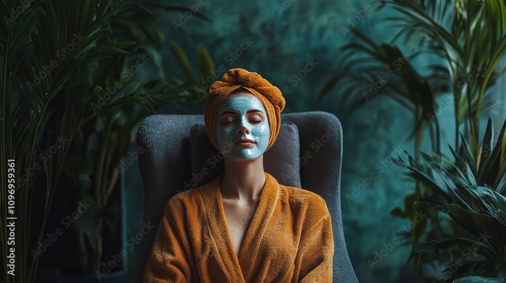 Woman in Serene Spa with Face Mask and Relaxing Ambiance