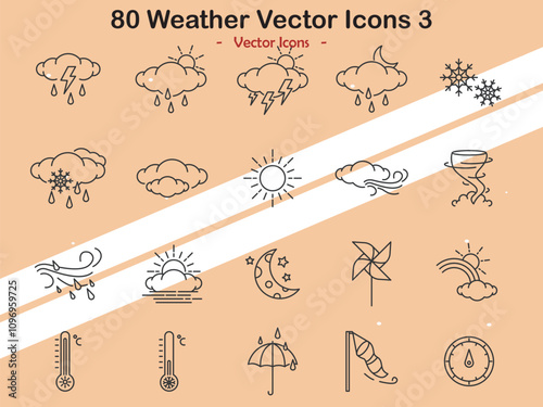 Vector icons showing a range of weather phenomena and seasonal changes