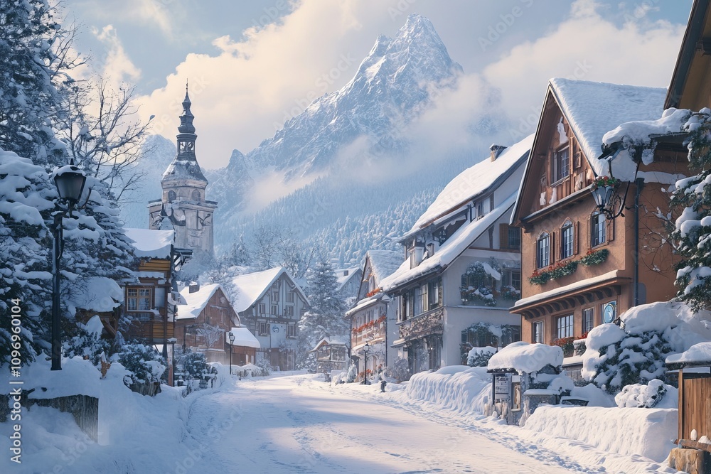 Beautiful Winter Landscape in the Bavarian Alps. AI generated illustration Beautiful Winter Landscape in the Bavarian Alps. AI generated illustration