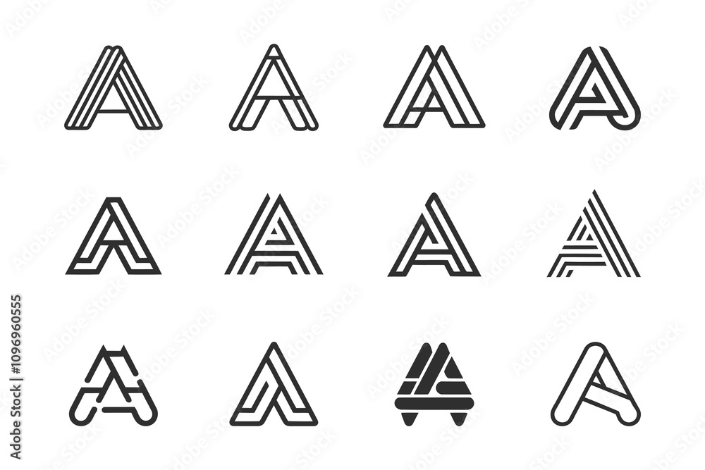 Collection of modern minimalist initial letter A logos on solid white background
Collection of modern minimalist initial letter A logos on solid white background