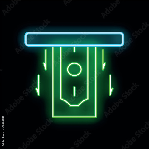 Neon green atm cash withdraw icon glowing on dark background