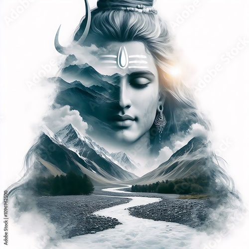 Lord Shiva. Double exposure concept photo