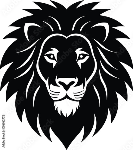 lion head silhouette isolated black vector art illustration with white background
