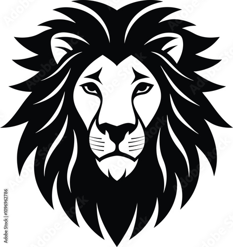 lion head silhouette isolated black vector art illustration with white background
