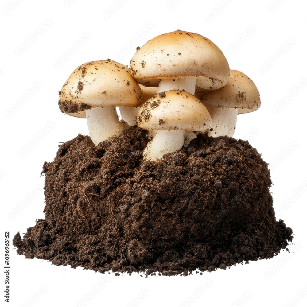 Fresh mushrooms growing from rich soil, showcasing their natural habitat and earthy tones, perfect for culinary or gardening themes. Fresh mushrooms growing from rich soil, showcasing their natural habitat and earthy tones, perfect for culinary or gardening themes.