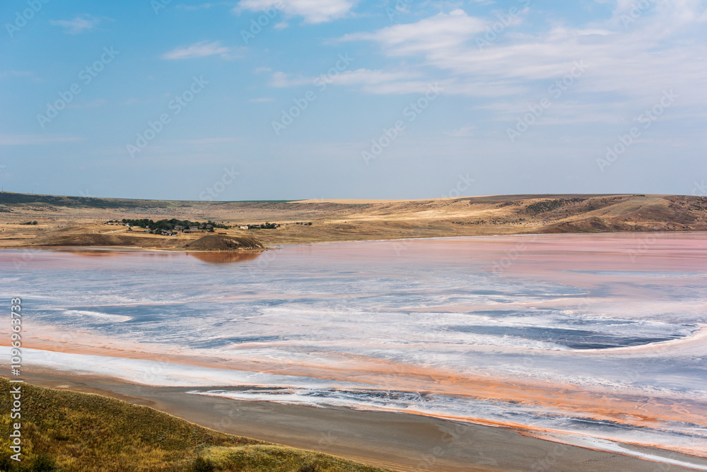 Koyashsky salt lake, pink and blue background. Nature. Koyashsky salt lake, pink and blue background. Nature.