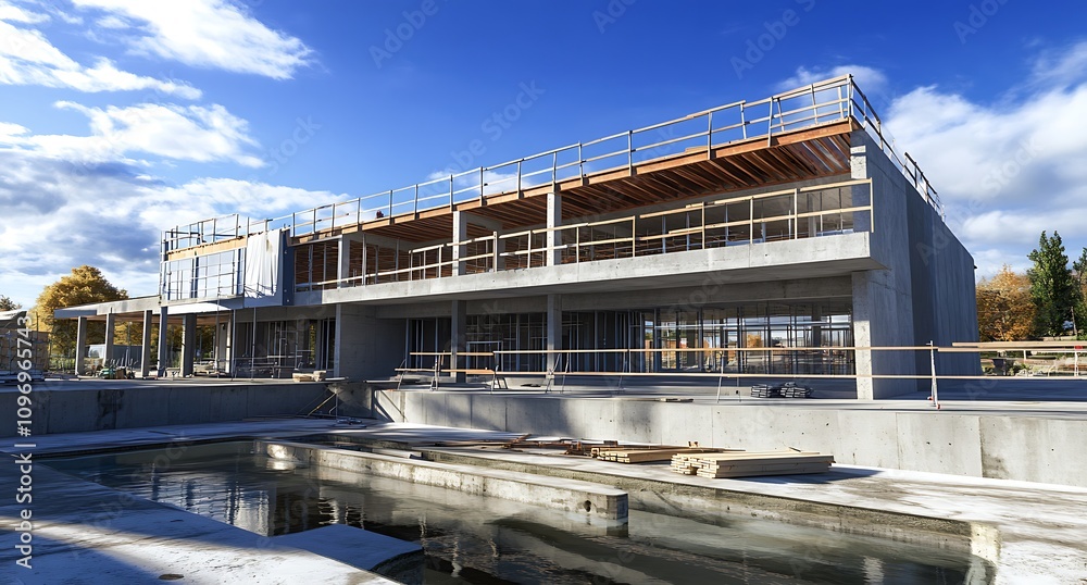 Concrete Building Under Construction On Sunny Day Concrete Building Under Construction On Sunny Day