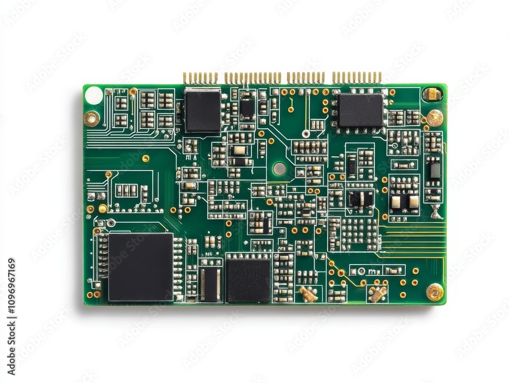 Circuit board with intricate design and electronic components Circuit board with intricate design and electronic components