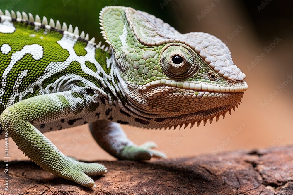 Obraz premium Stunning Closeup of Herbaceous Chameleon Showcasing Vibrant Skin and Wildlife Beauty