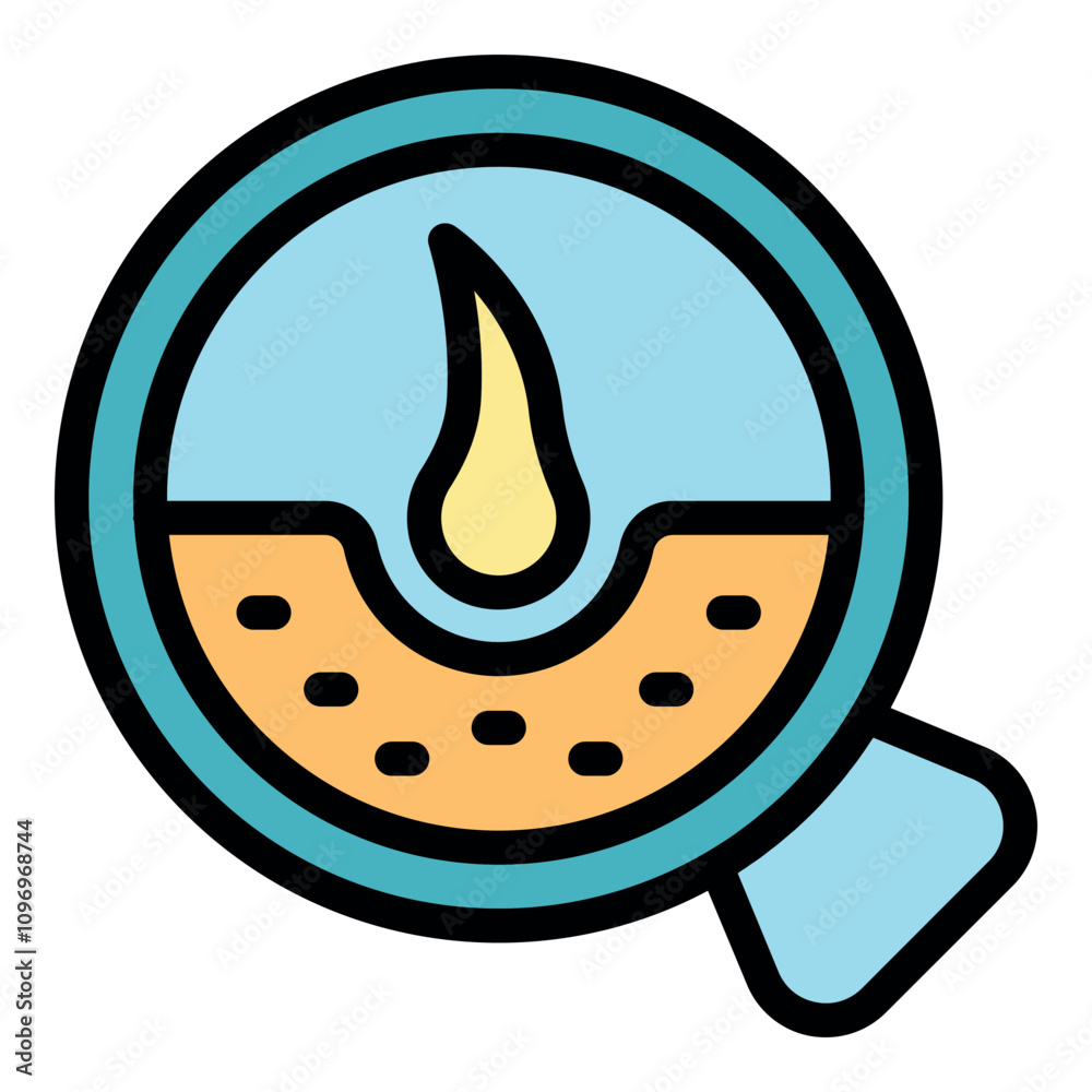 Magnifying glass showing hair follicle in skin section, exploring hair growth and dermatology concepts Magnifying glass showing hair follicle in skin section, exploring hair growth and dermatology concepts