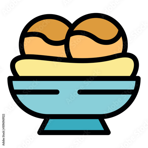 Two golden brown falafel balls sit atop a bed of creamy hummus in a light blue bowl, representing a classic middle eastern dish