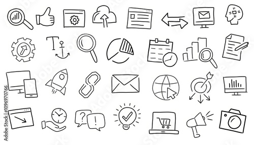 doodle icons. business icons. office work. defining a certain action with the help of easy drawings.