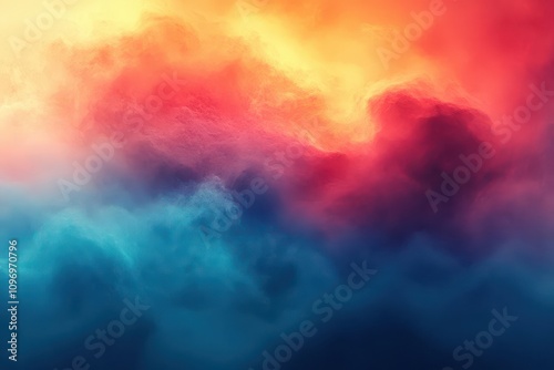 blurred abstract background with a grainy color gradient featuring shades of blue, teal, red, beige, and orange. the soft transitions create a dreamy atmosphere, perfect for posters and banners