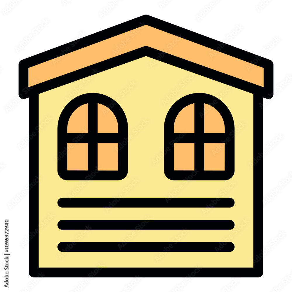 Simple yet charming yellow house featuring arched windows and a gable roof, creating a welcoming and cozy atmosphere Simple yet charming yellow house featuring arched windows and a gable roof, creating a welcoming and cozy atmosphere