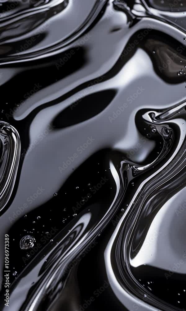 A black liquid with a shiny, reflective surface, vertical A black liquid with a shiny, reflective surface, vertical